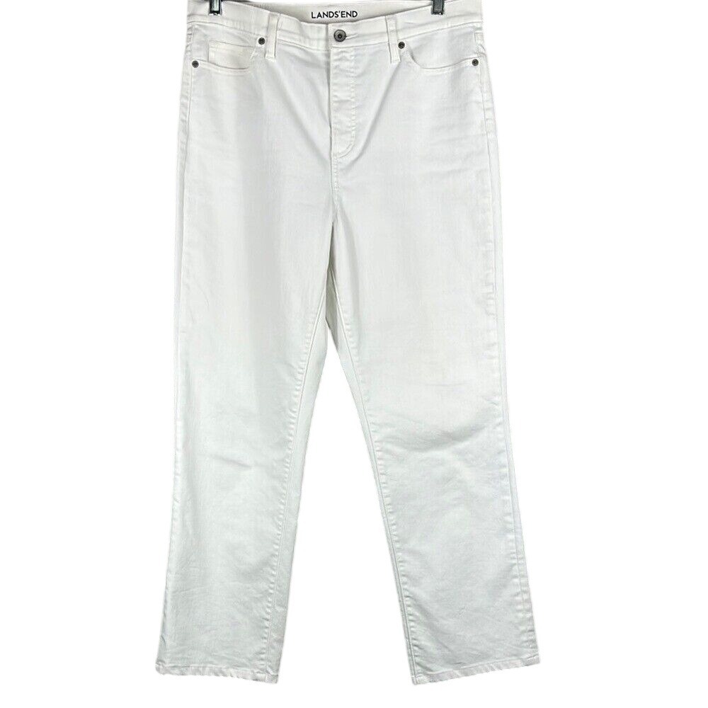 Land's End High Rise Straight Jeans Women's Size 14 Canvas White Denim